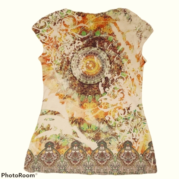 one world Cap Sleeve V Neck Stretchy Ribbed Tee 402 - Picture 4 of 6